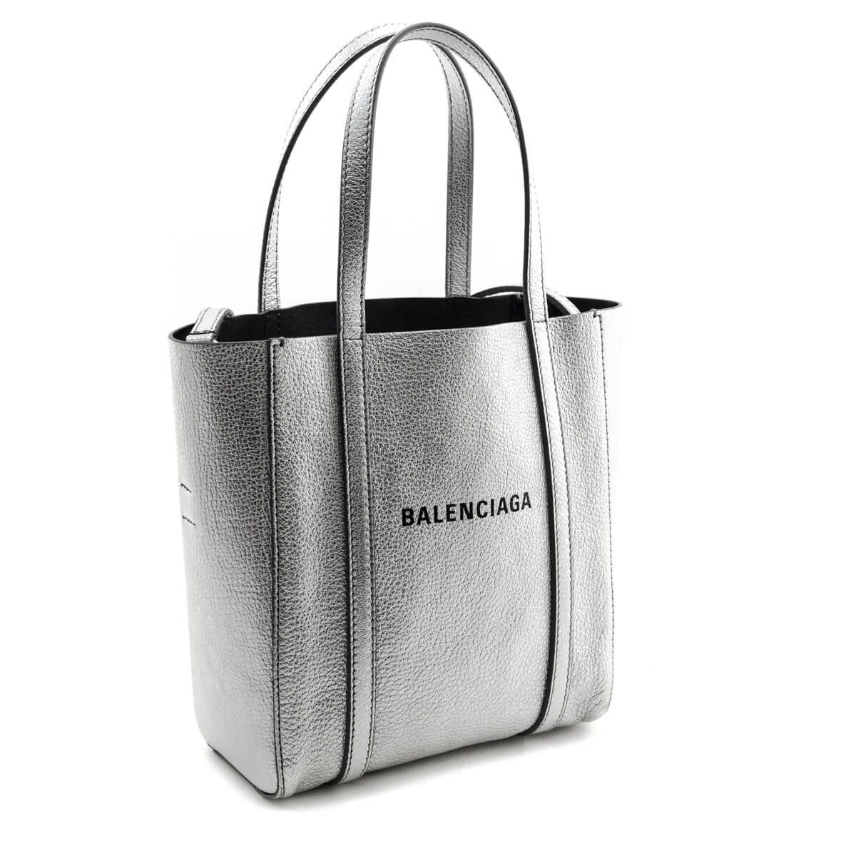 Balenciaga Argent Metallic Goatskin Logo XXS Everyday Tote