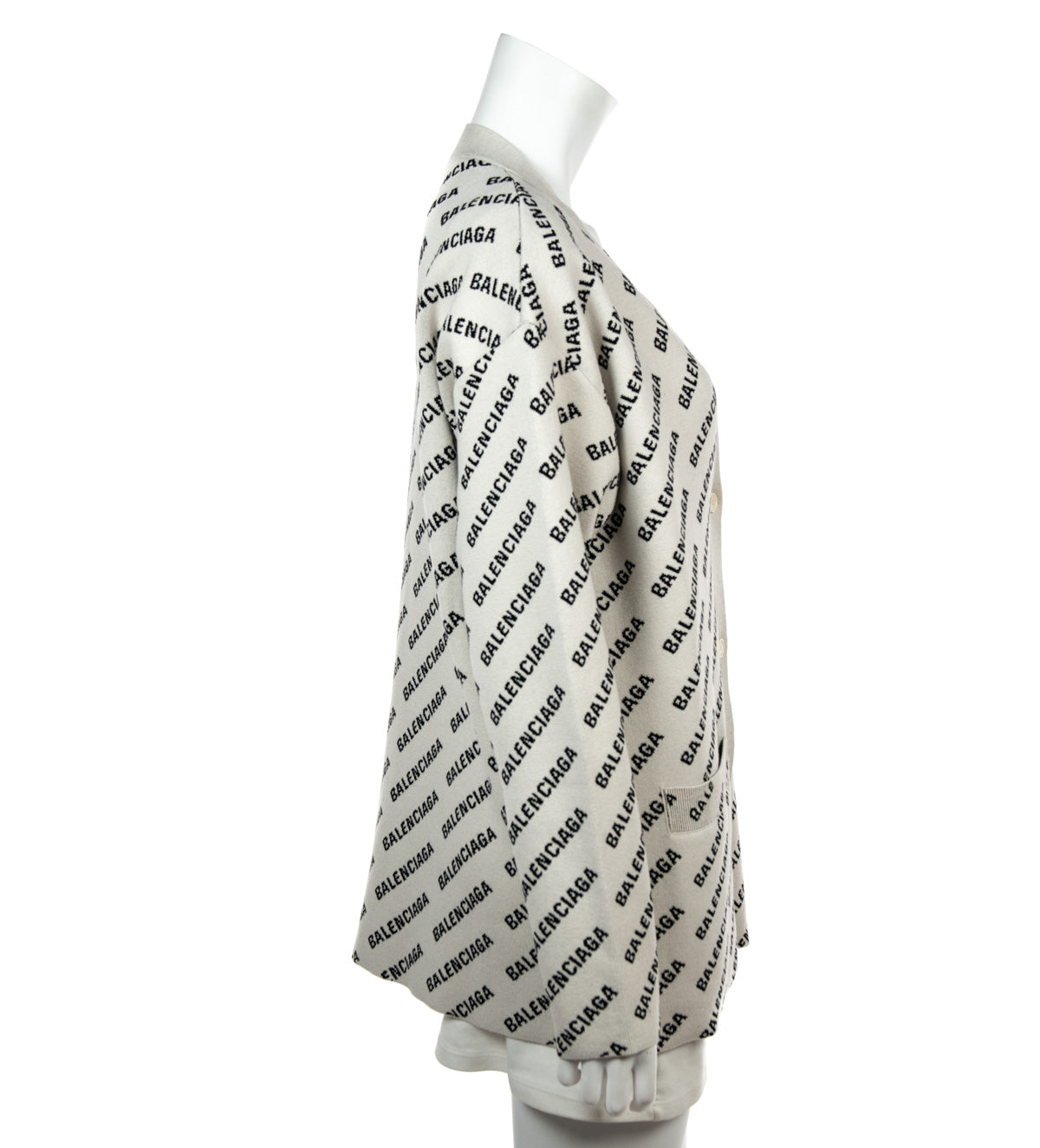 Balenciaga Beige & Black Logo Intarsia Knit V-Neck Cardigan Size XXL