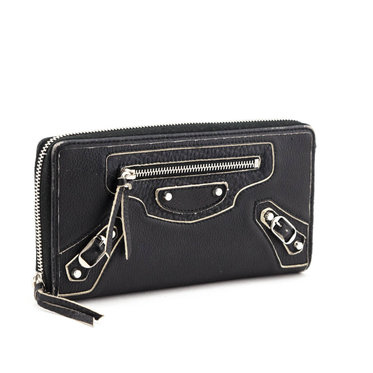 Balenciaga Black Calfskin Classic Highlight Continental Zip Around Wallet