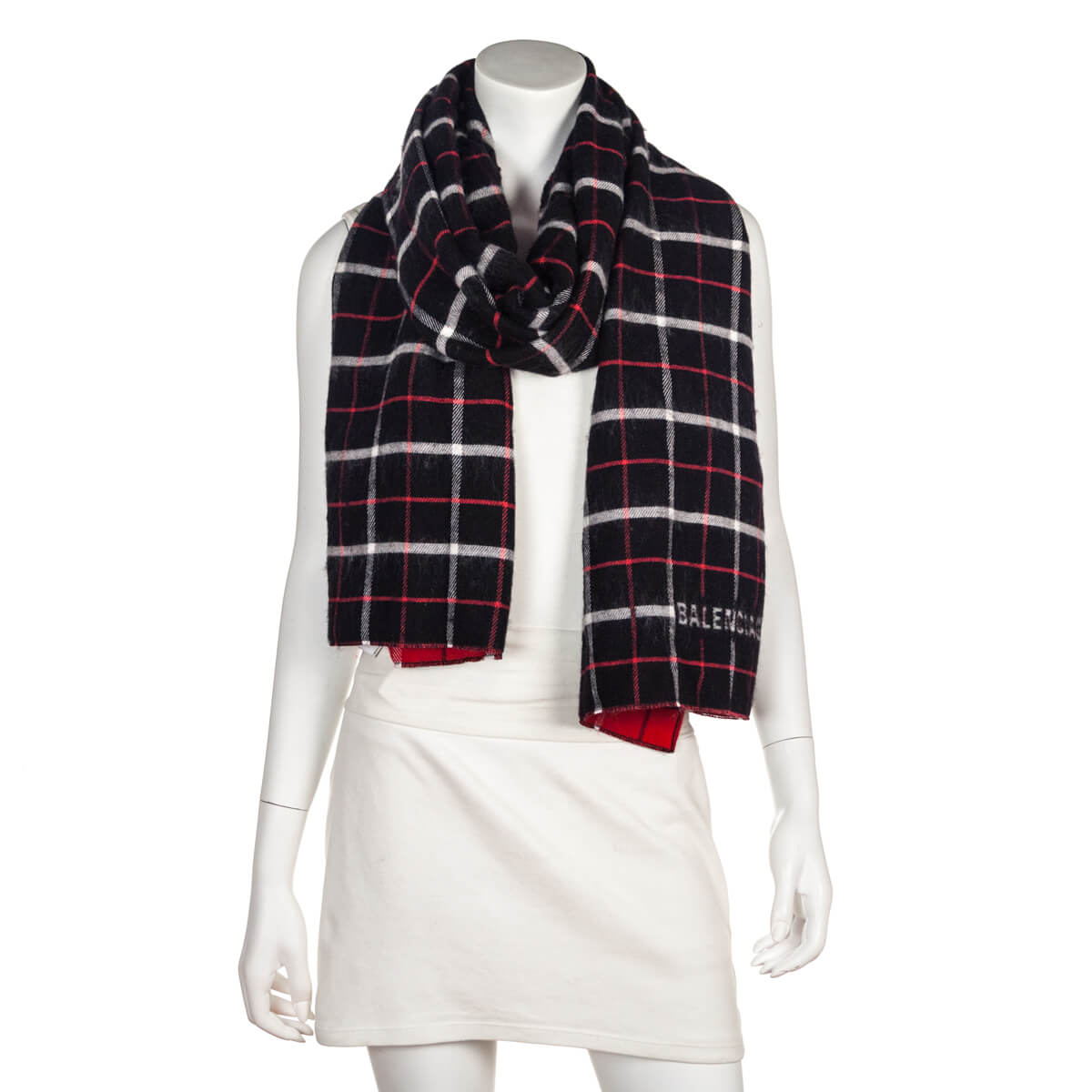 Balenciaga Black & Red Double Faced Check Scarf