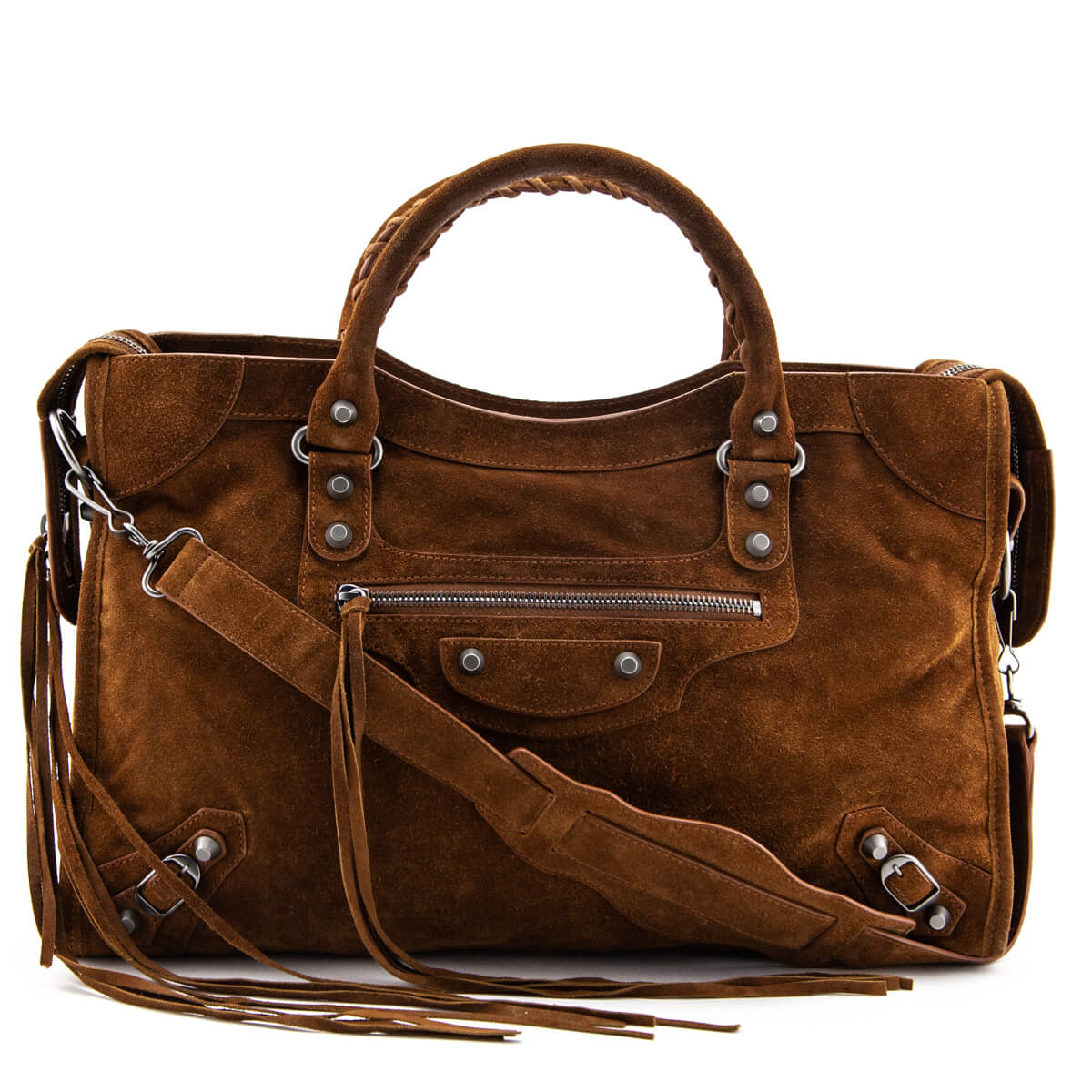 Balenciaga Dark Brown Cumin Suede Motocross Classic City Bag