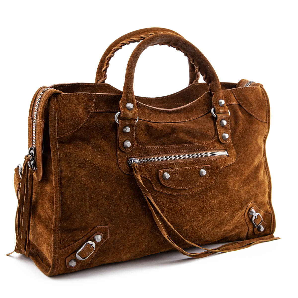 Balenciaga Dark Brown Cumin Suede Motocross Classic City Bag
