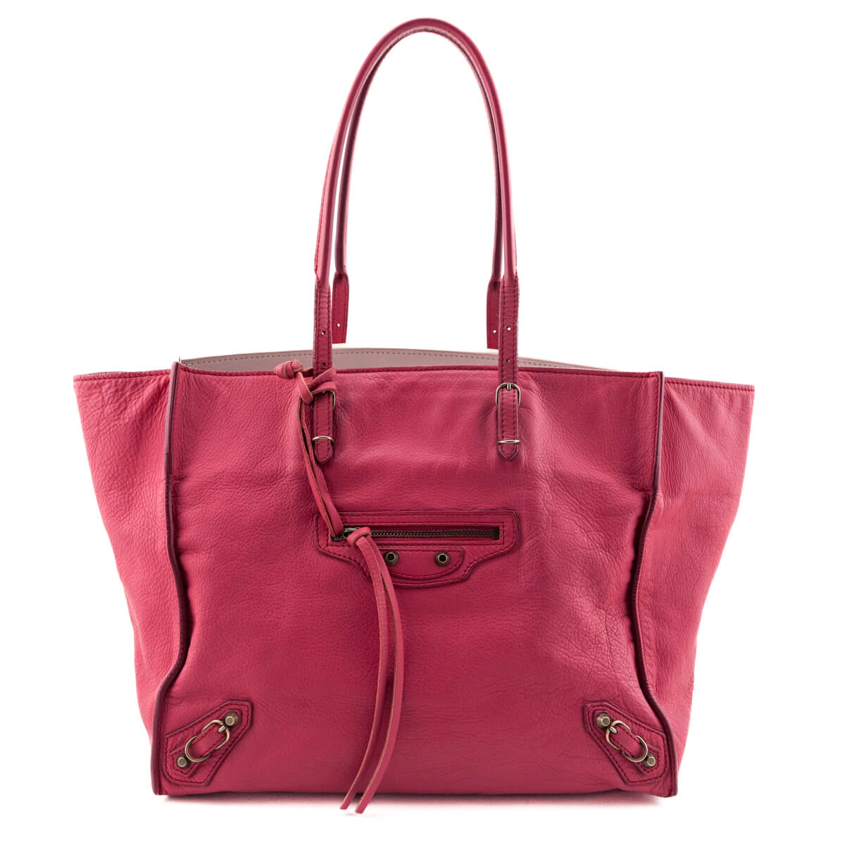 Balenciaga Fuchsia Calfskin Papier Ligne A5 Flap Tote Bag