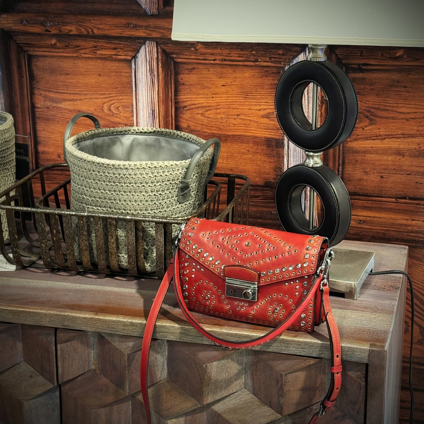Prada Studded Grommet Sound Lock Crossbody Bag TWS