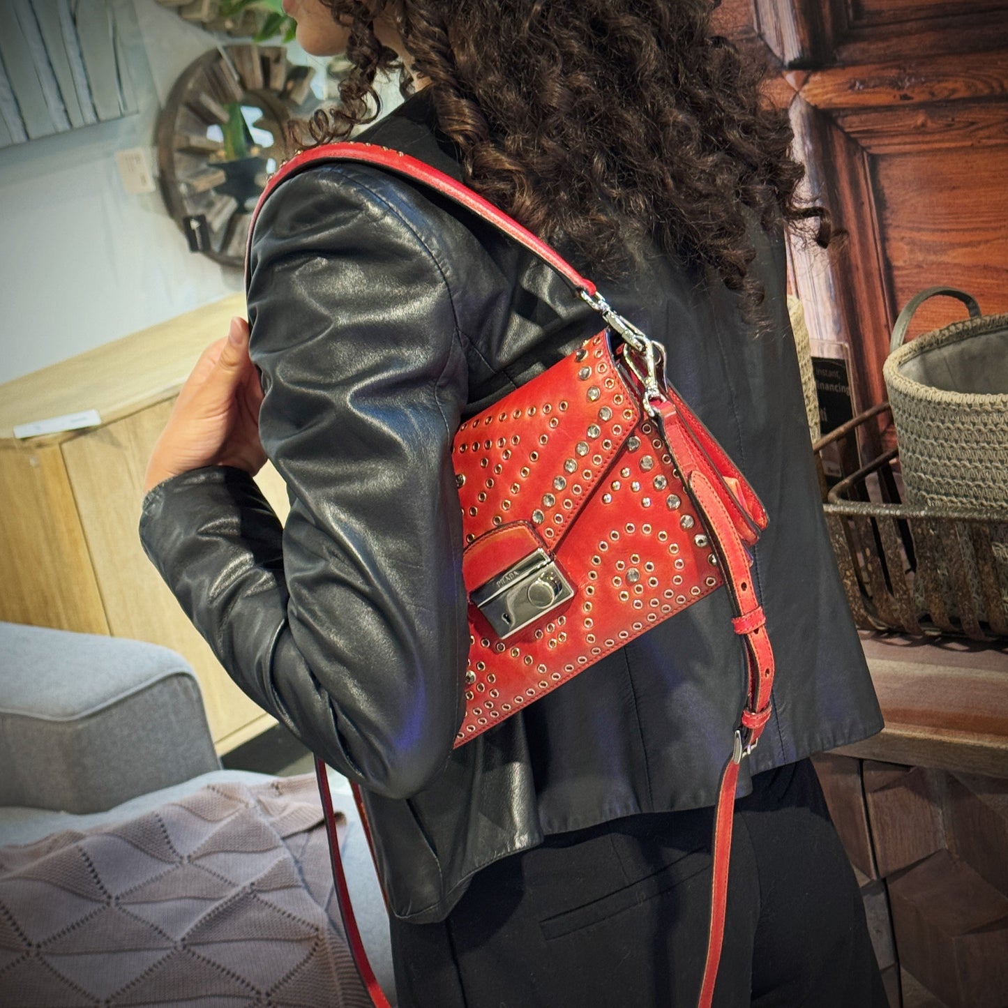 Prada Studded Grommet Sound Lock Crossbody Bag TWS