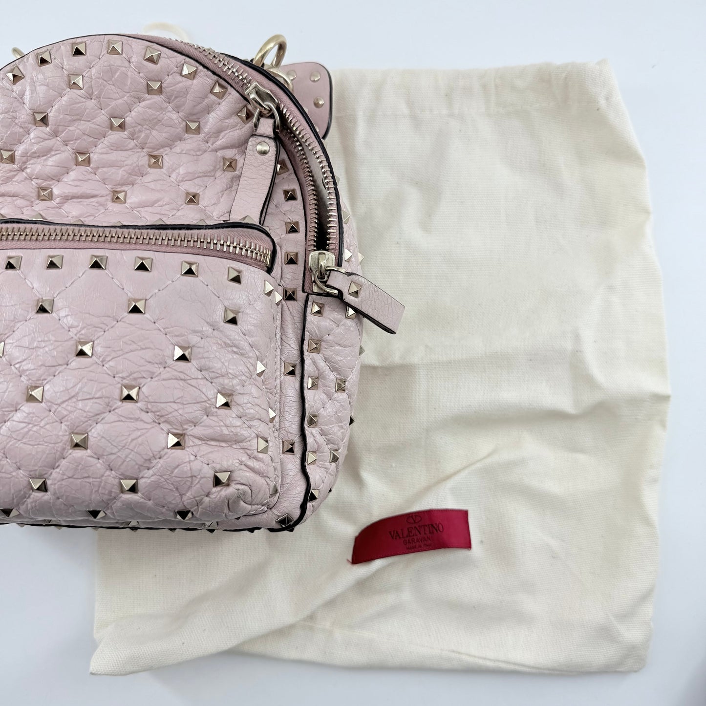 VALENTINO GARAVANI Nappa Quilted Mini Rockstud Spike Backpack Poudre