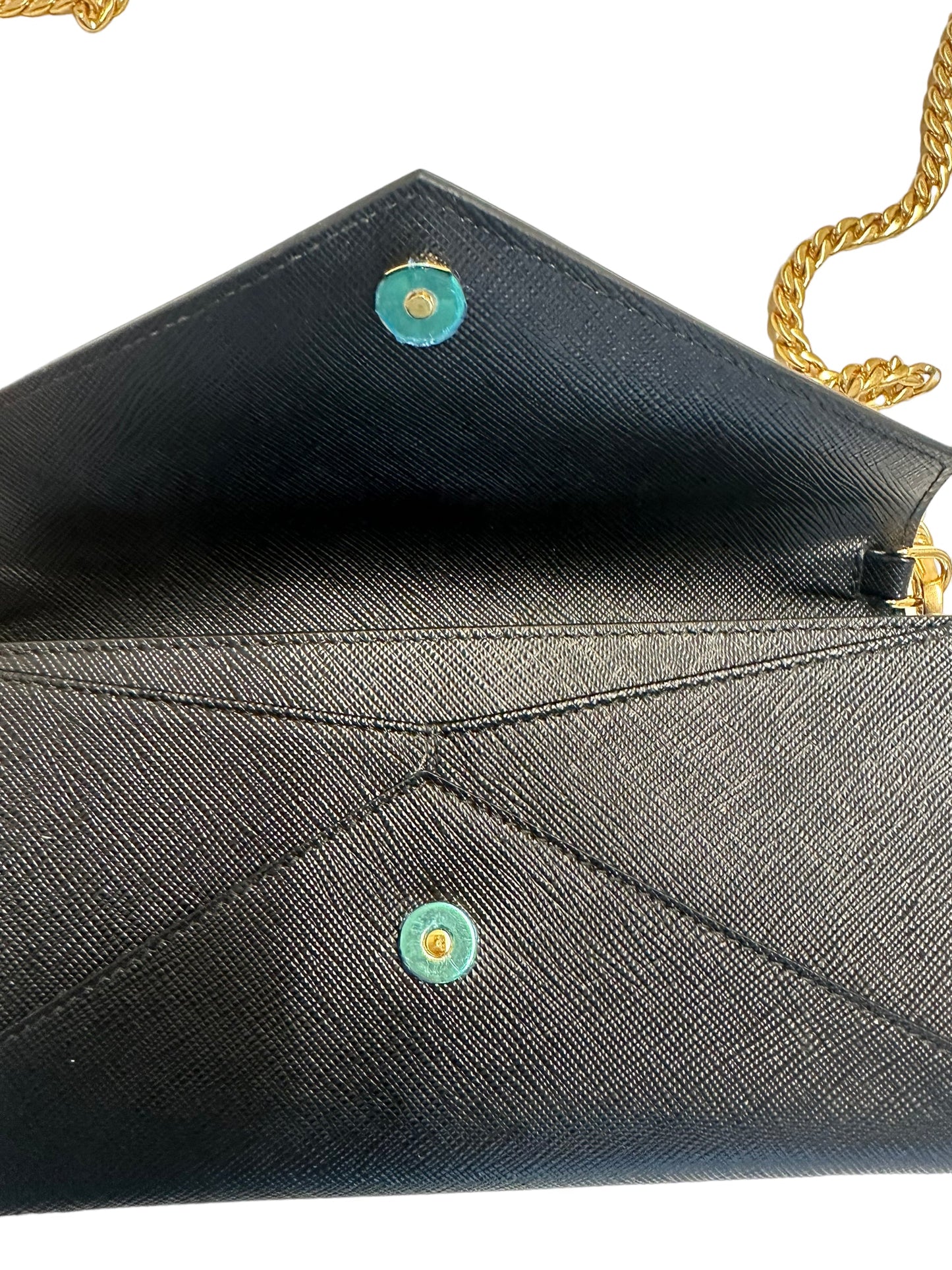 PRADA - Black Saffiano Envelope Chain Wallet