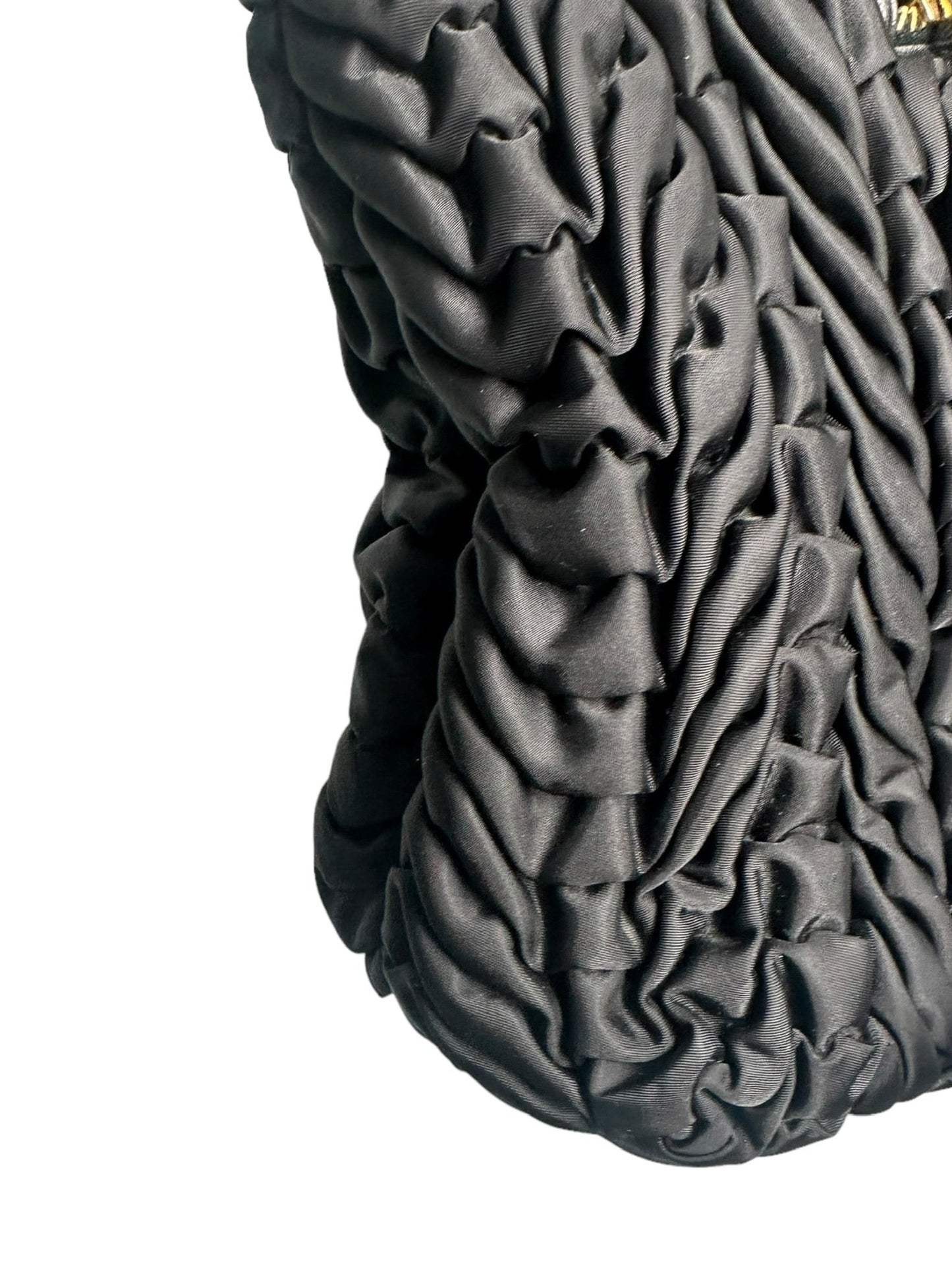 PRADA - Black Nylon Ruched Chain Tote