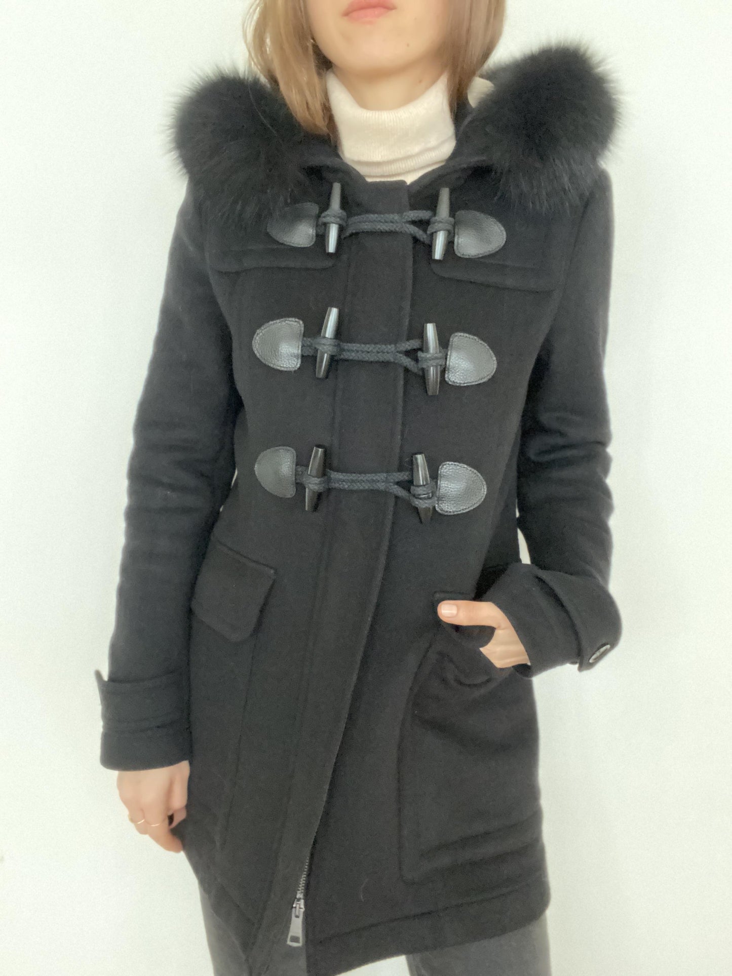 BURBERRY "BLACKWELL" Hooded Duffle Coat With Detachable Trim - Size UK 8 / US 6 / GER 36