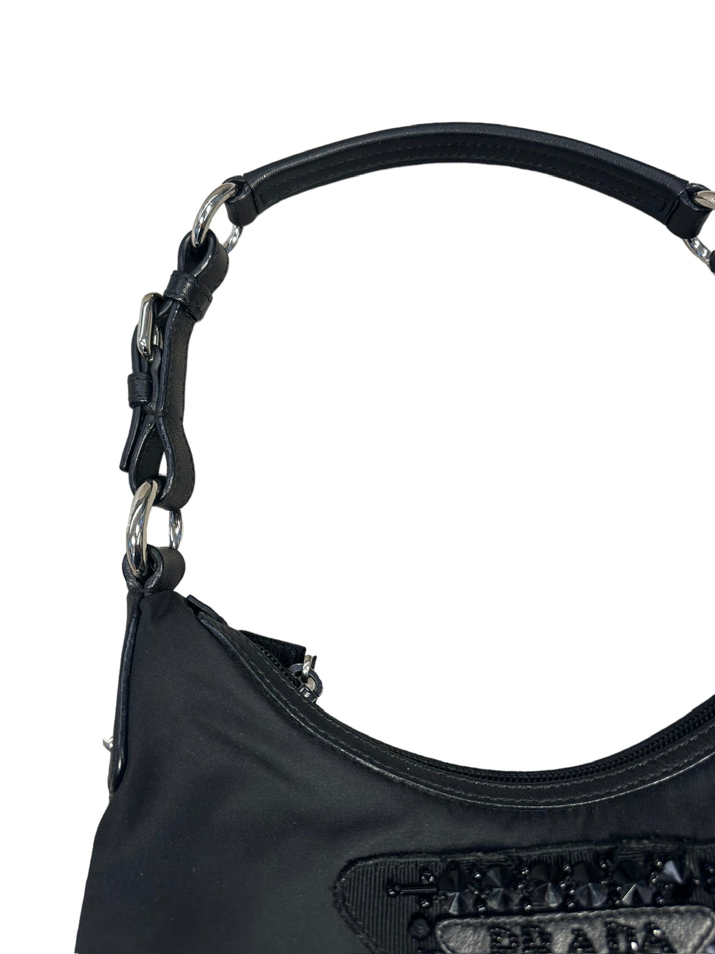 PRADA - Black Nylon Beaded Logo Pochette