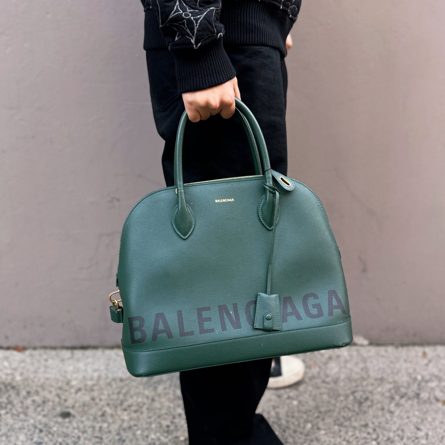 Balenciaga Logo Green Leather Ville Two-way Bag