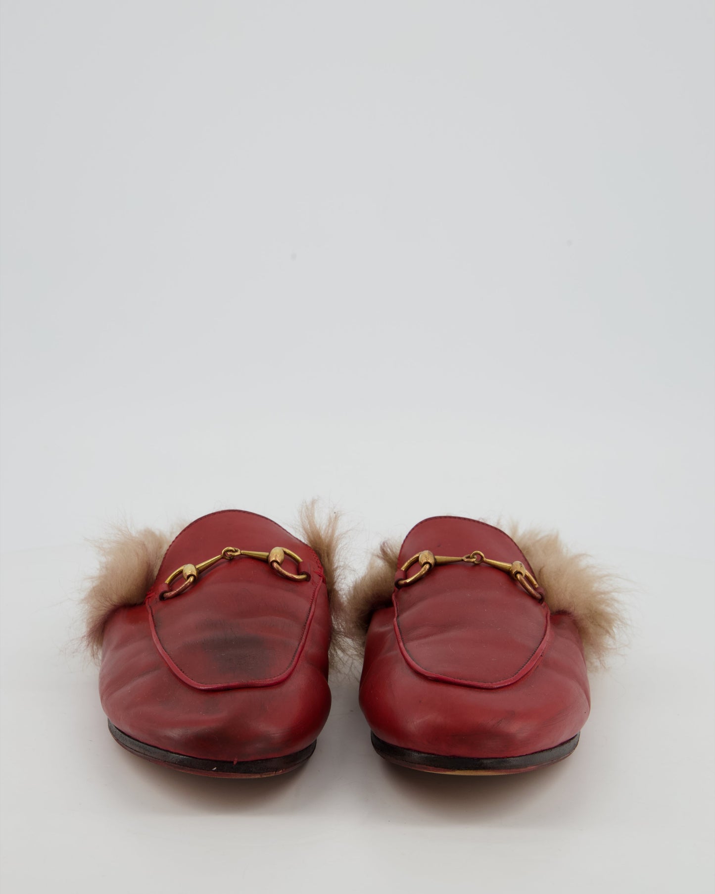 *FIRE PRICE* Gucci Burgundy Princetown Horsebit Shearling-Lined Leather Backless Loafers Size EU 39 815