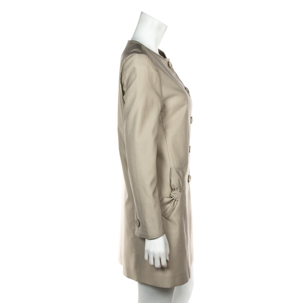 Prada Beige Silk Collarless Coat Size L