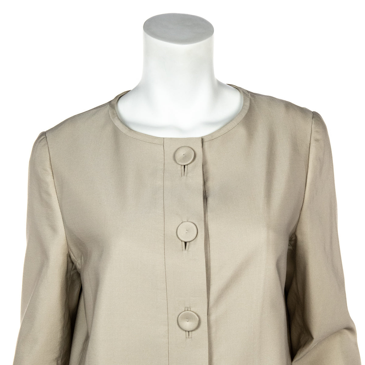 Prada Beige Silk Collarless Coat Size L