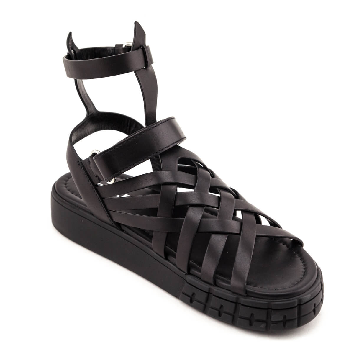 Prada Black Braided Leather Gladiator Sandals Size US 9 | IT 39