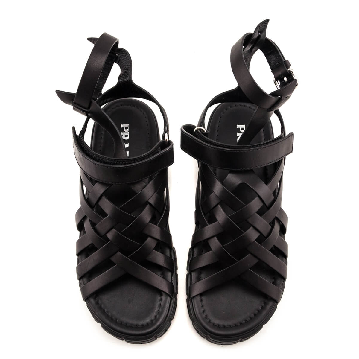 Prada Black Braided Leather Gladiator Sandals Size US 9 | IT 39