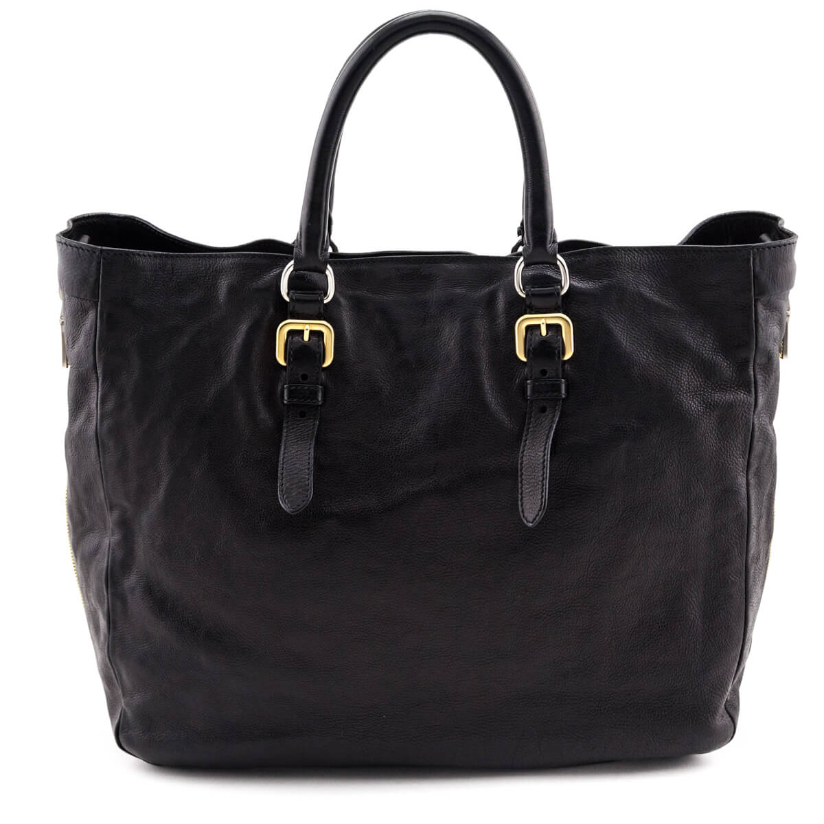 Prada Black Glace Calfskin Zippers Satchel
