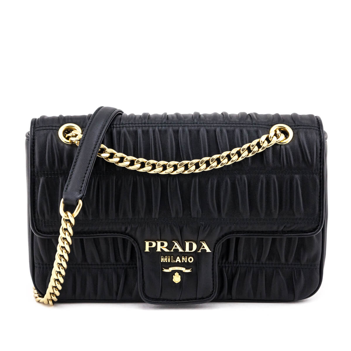 Prada Black Nappa Gaufre Chain Flap Bag