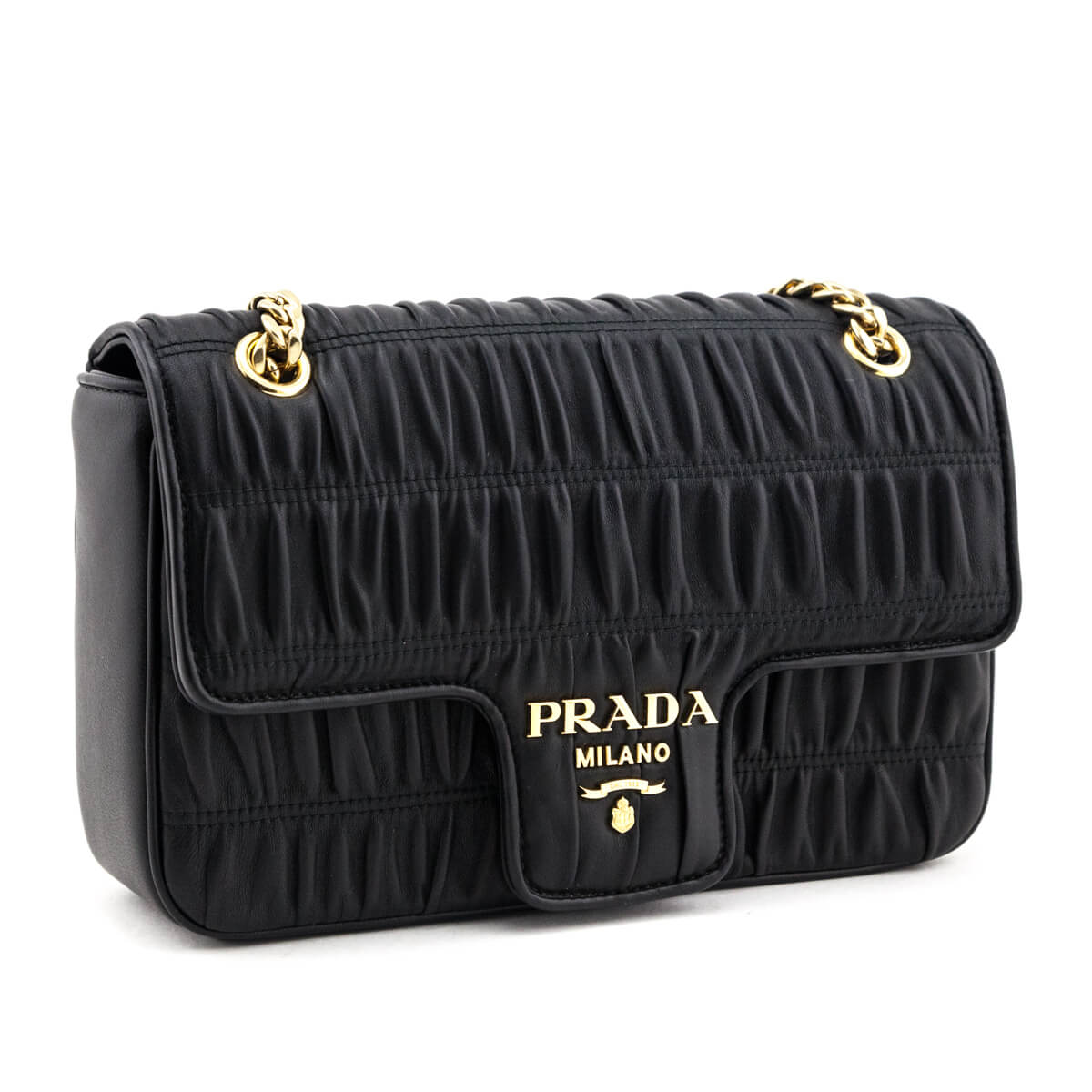 Prada Black Nappa Gaufre Chain Flap Bag