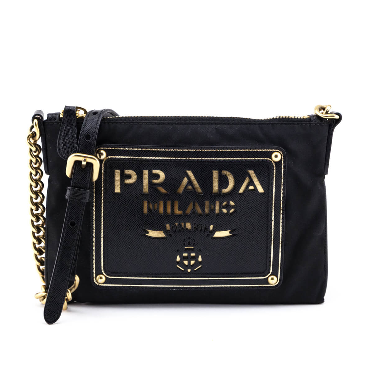 Prada Black Nylon & Saffiano Oro Crossbody