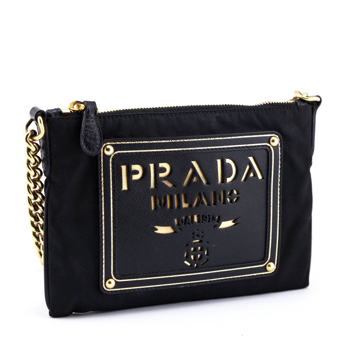 Prada Black Nylon & Saffiano Oro Crossbody