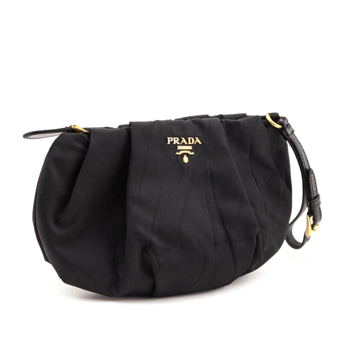 Prada Black Pleated Tessuto Wristlet