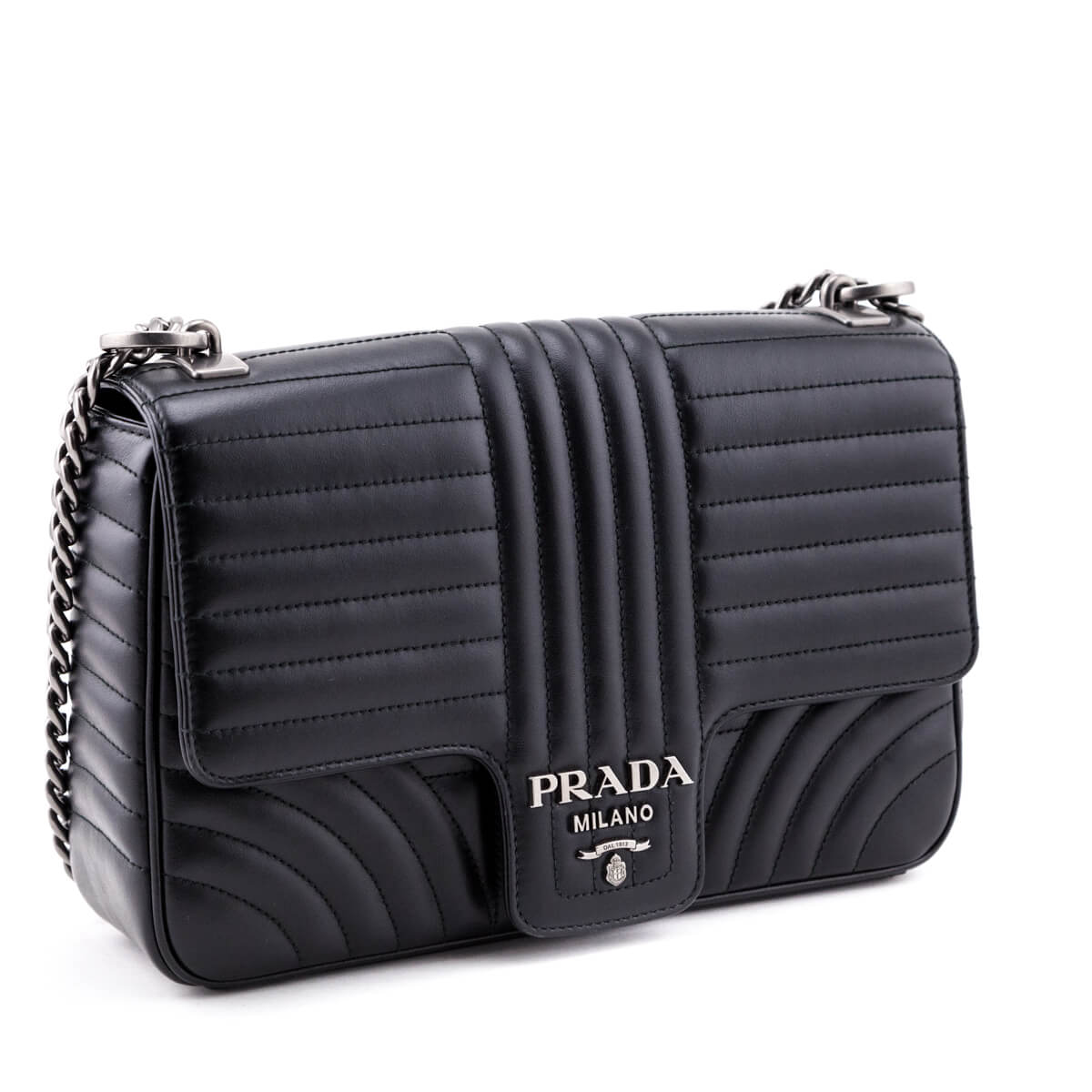 Prada Black Quilted Soft Calfskin Large Diagramme Flap Bag