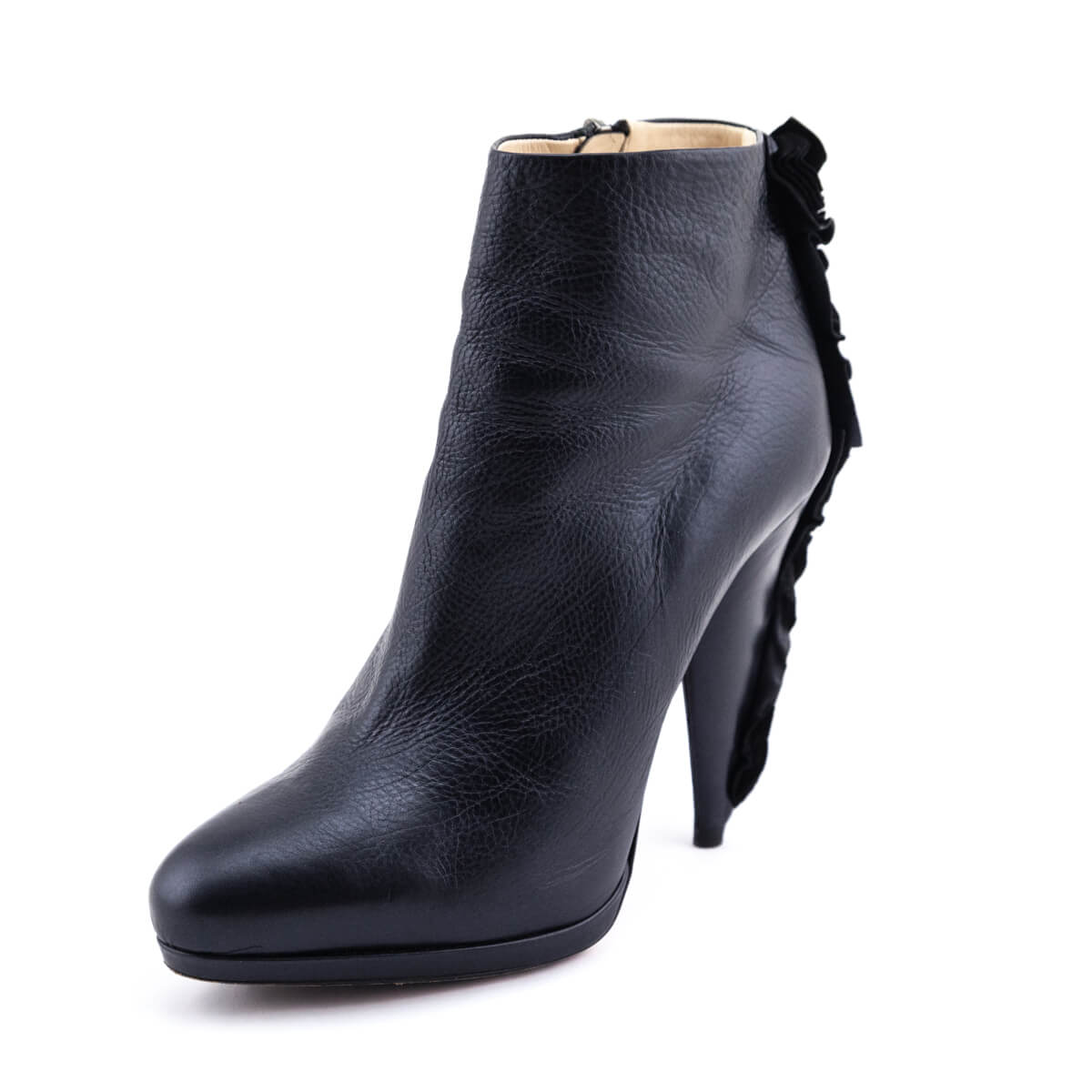 Prada Black Ruffle Platform Ankle Boots Size US 7 | IT 37