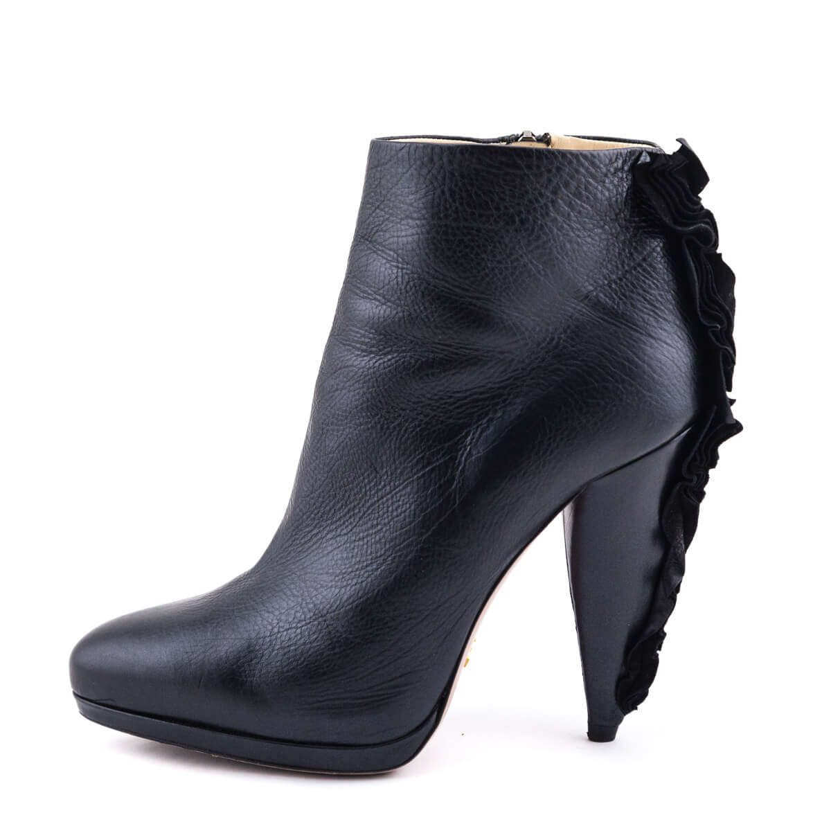 Prada Black Ruffle Platform Ankle Boots Size US 7 | IT 37