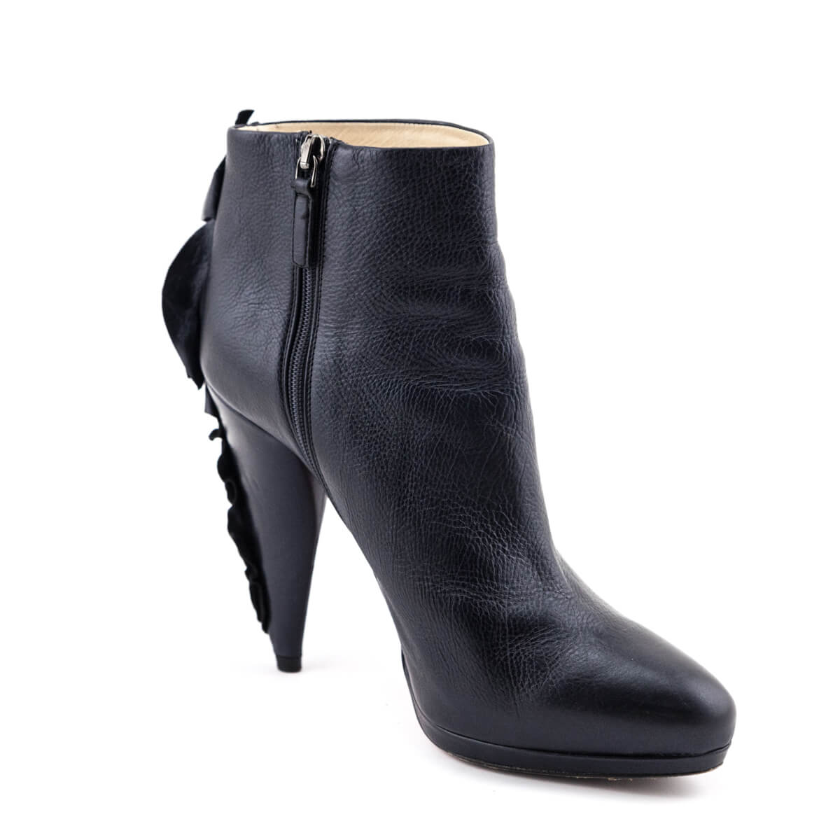 Prada Black Ruffle Platform Ankle Boots Size US 7 | IT 37