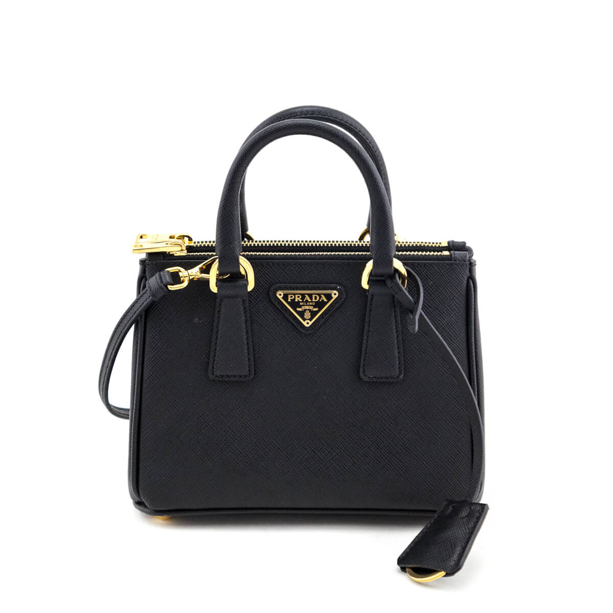 Prada Black Saffiano Lux Mini Galleria Double Zip Tote