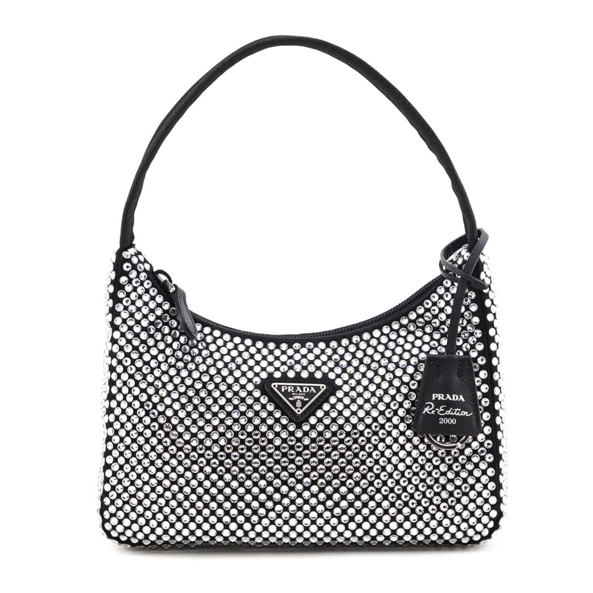 Prada Black Satin & Crystal Mini Re-Edition 2000 Bag