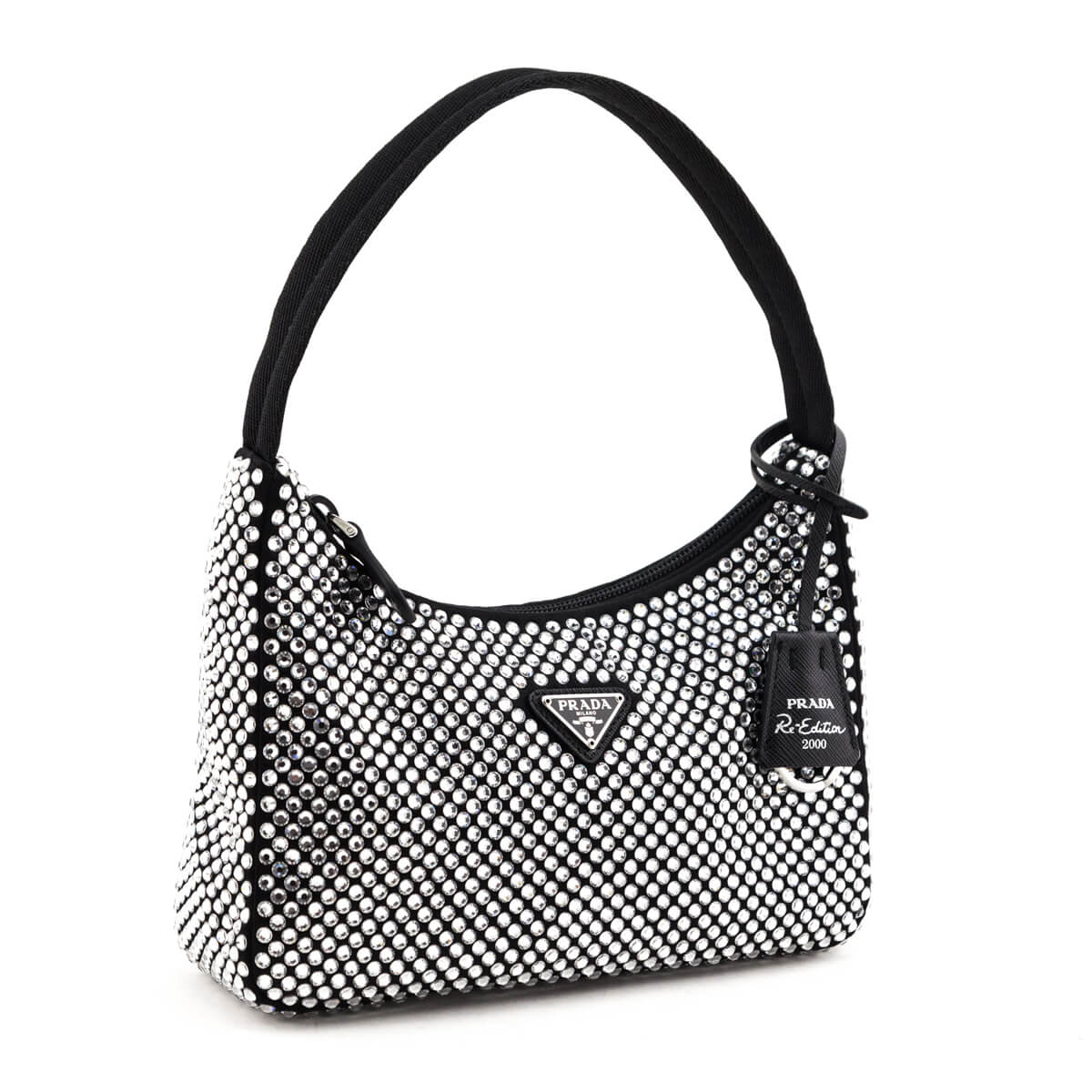 Prada Black Satin & Crystal Mini Re-Edition 2000 Bag