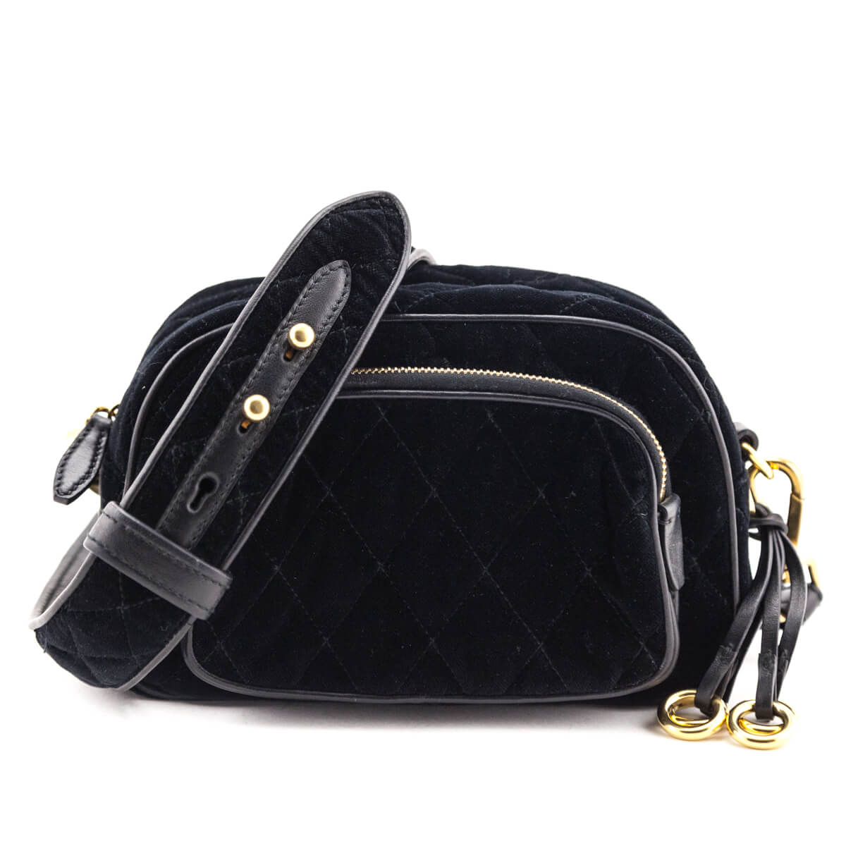 Prada Black Velvet Quilted Crossbody Belt Bag