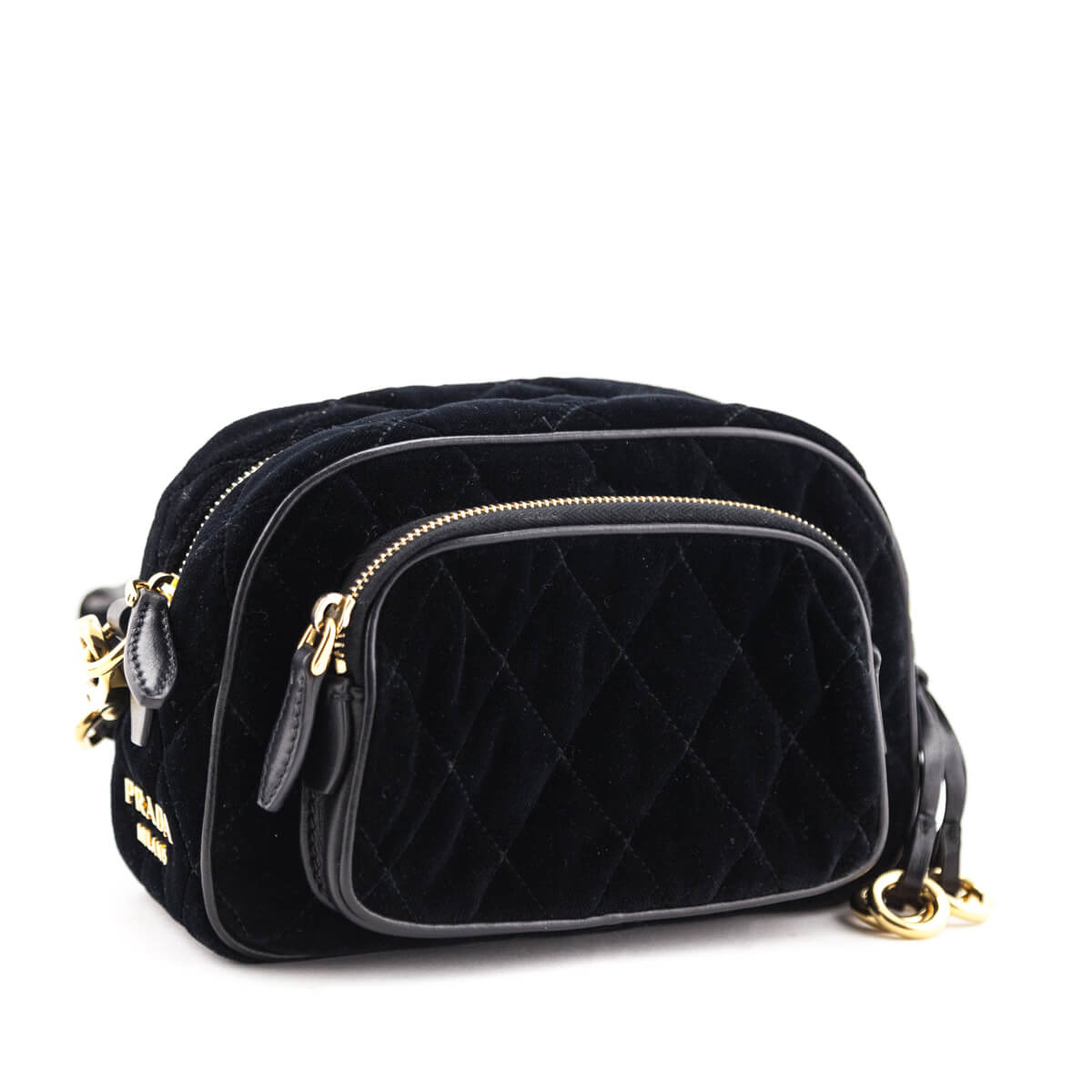 Prada Black Velvet Quilted Crossbody Belt Bag