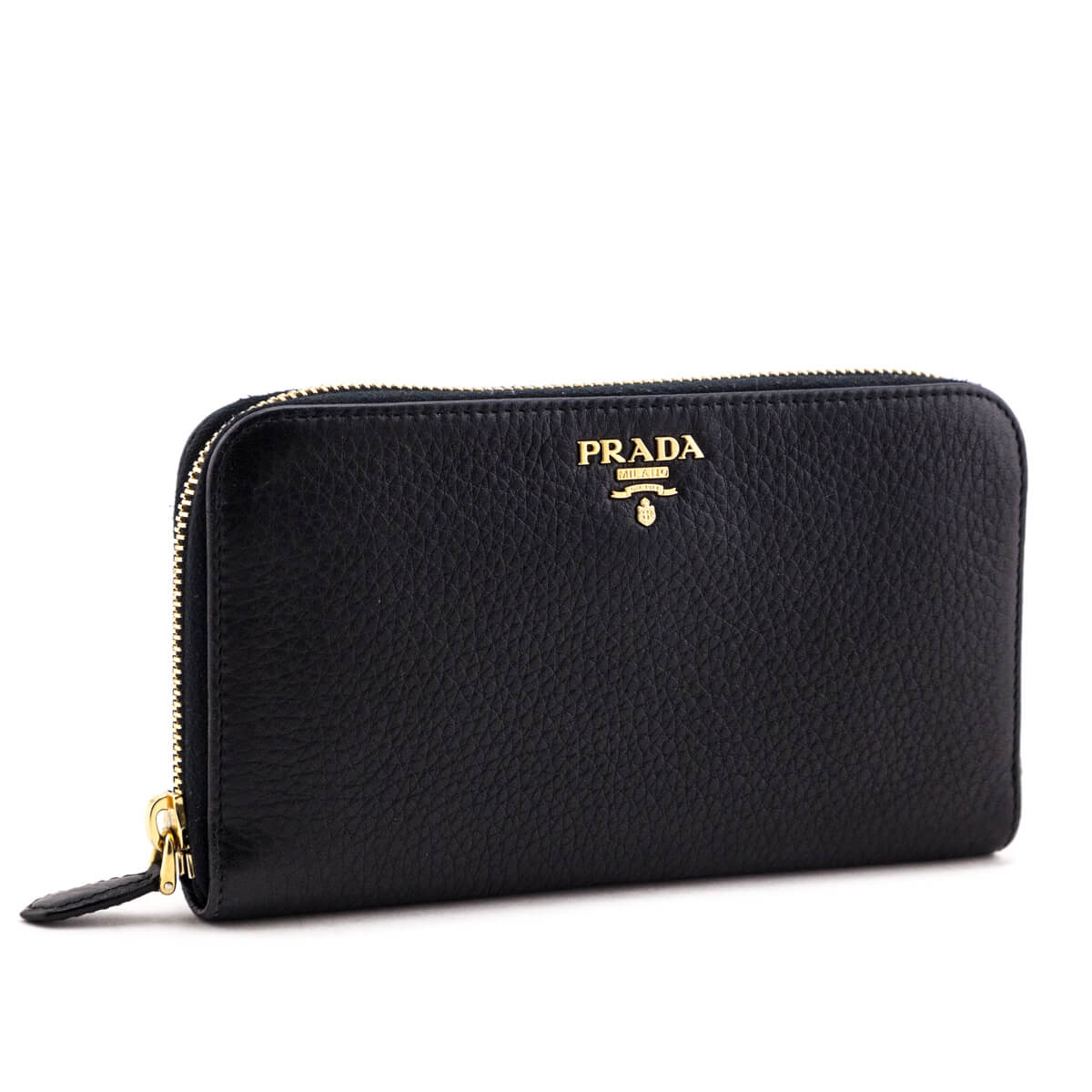 Prada Black Vitello Daino Zip Around Wallet