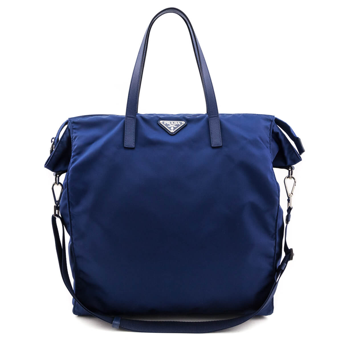 Prada Blue Tessuto Saffiano Trim Tote Bag