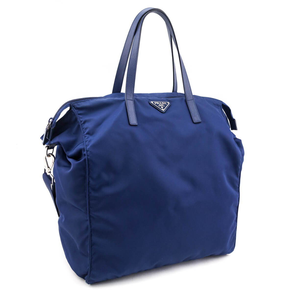 Prada Blue Tessuto Saffiano Trim Tote Bag