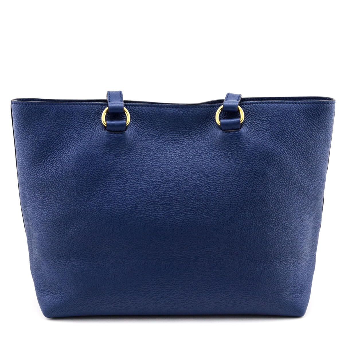 Prada Blue Vitello Daino Logo Tote