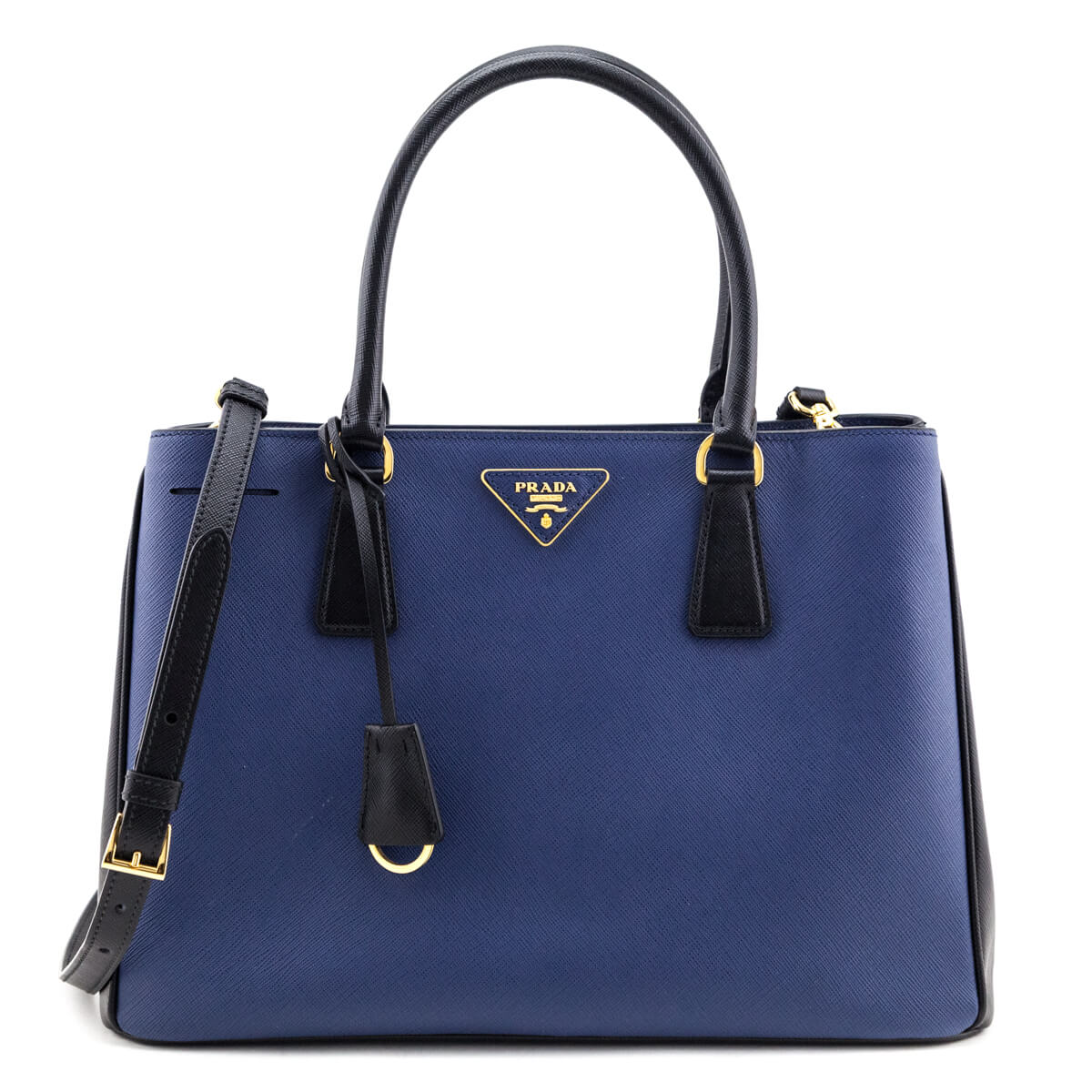 Prada Bluette & Black Saffiano Lux Tote