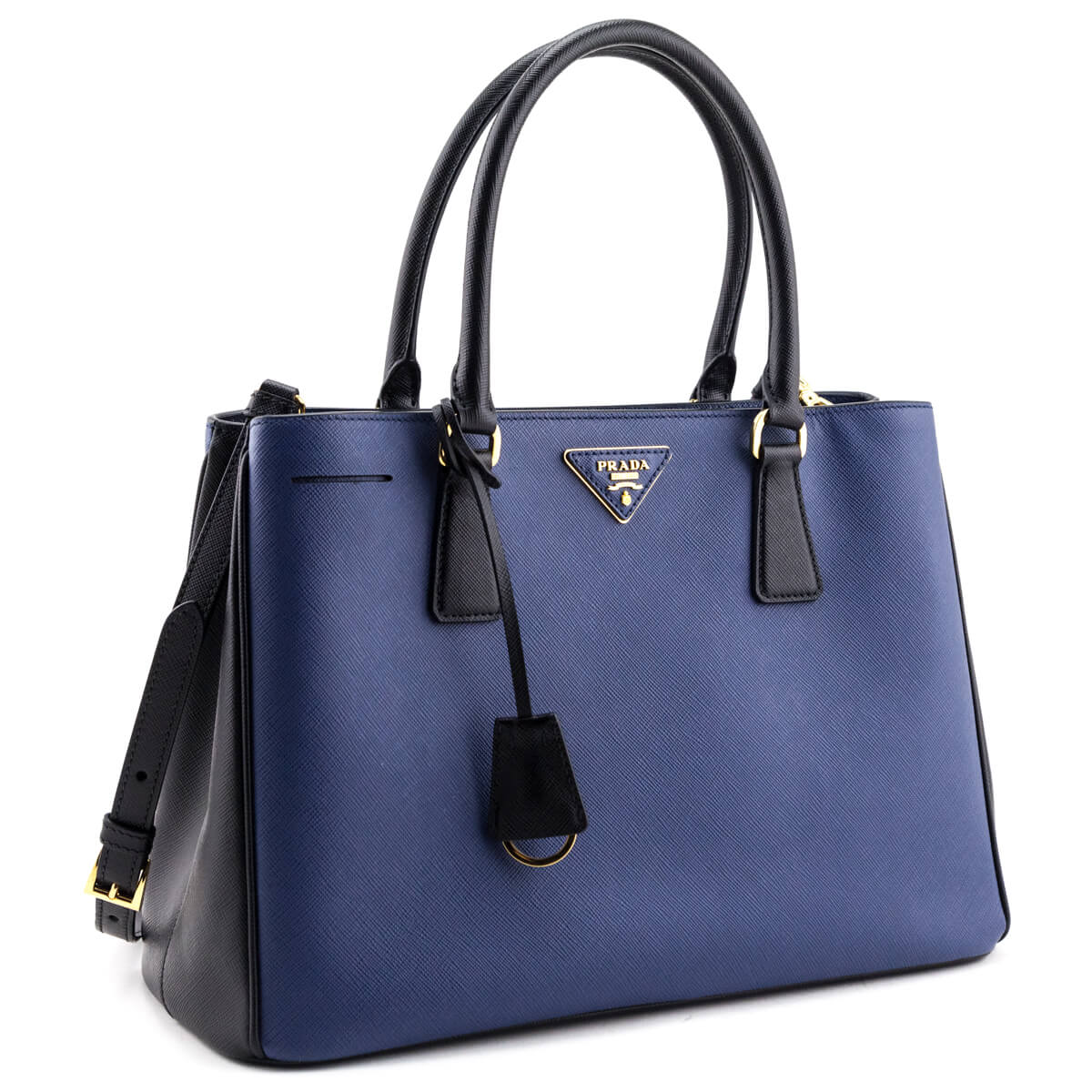 Prada Bluette & Black Saffiano Lux Tote