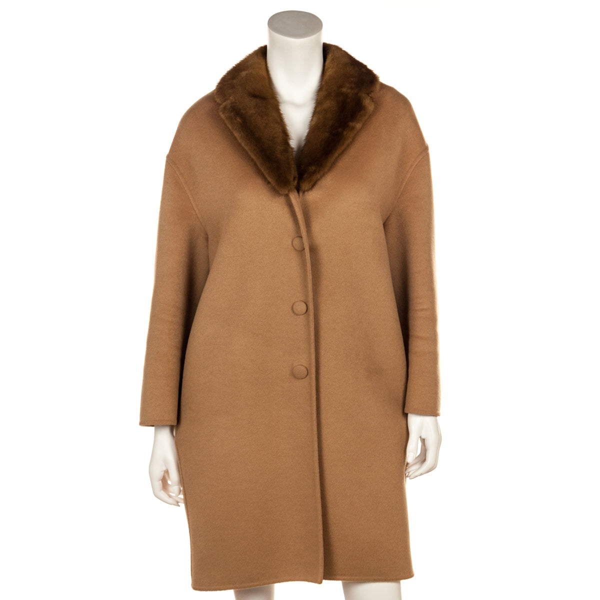 Prada Camel Wool Coat With Mink Collar Size US 8 | IT 44