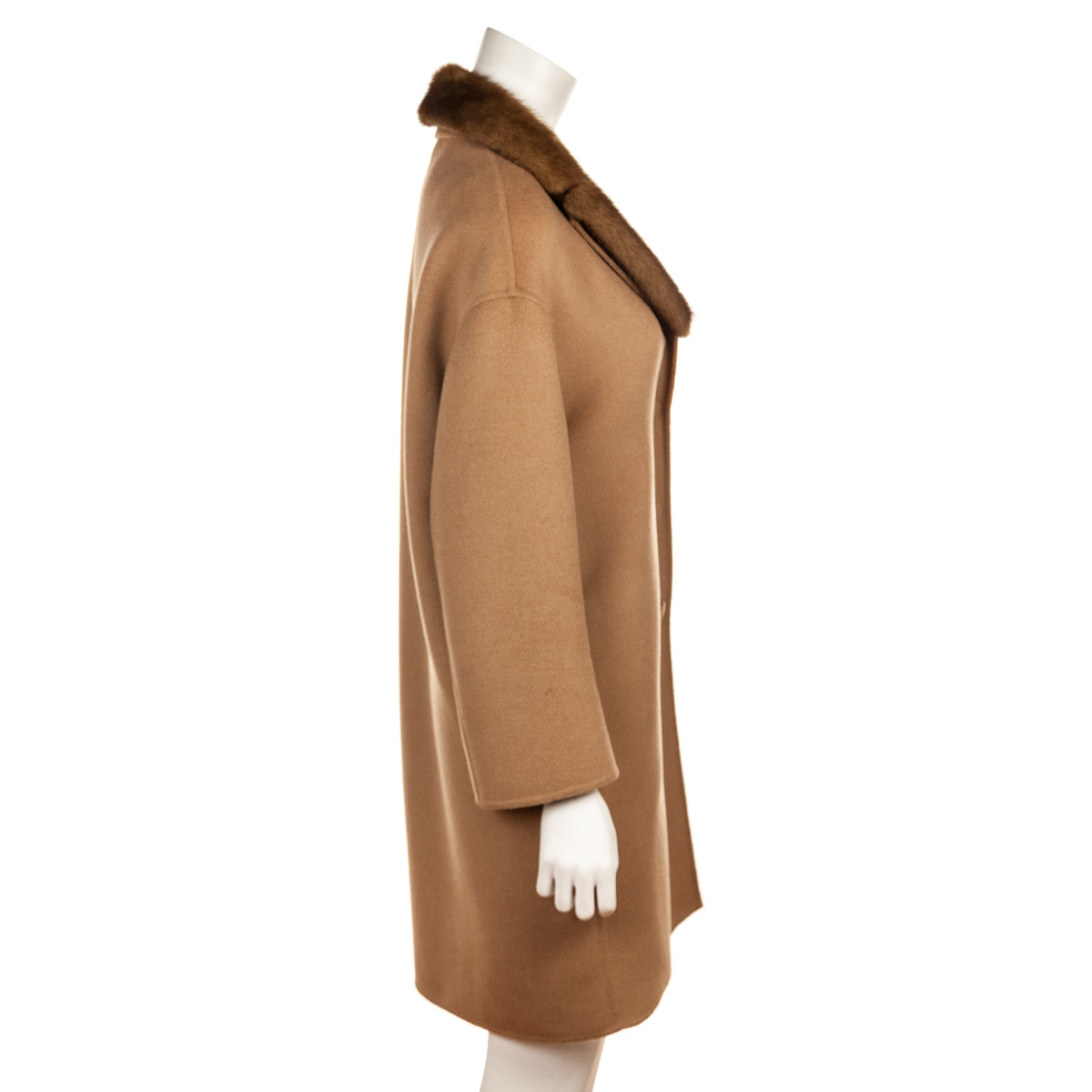 Prada Camel Wool Coat With Mink Collar Size US 8 | IT 44