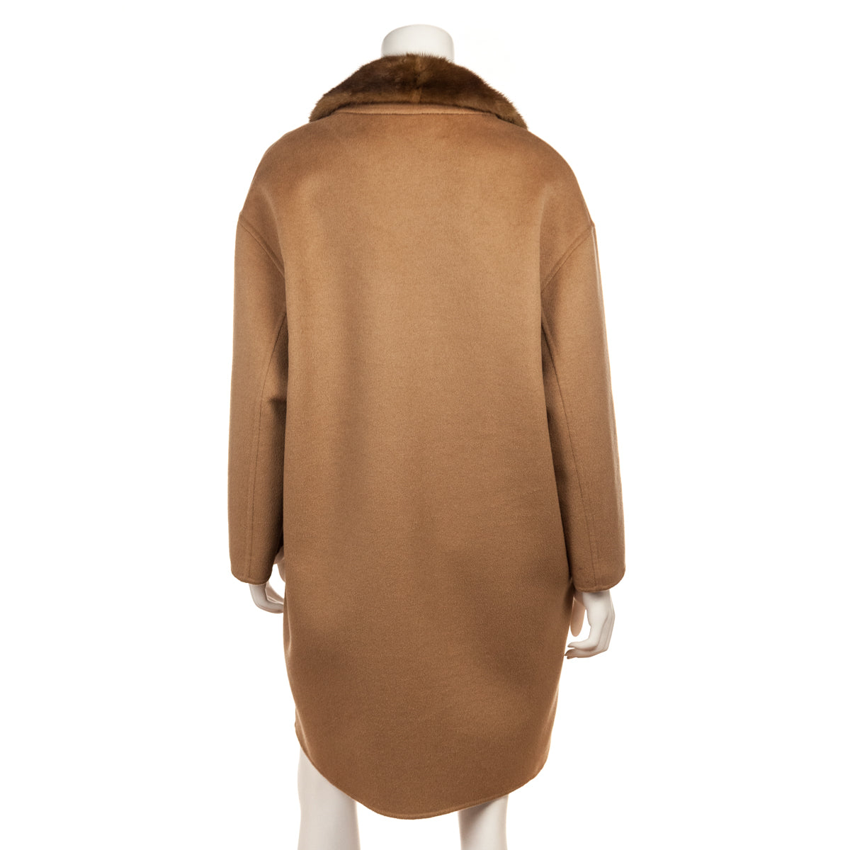 Prada Camel Wool Coat With Mink Collar Size US 8 | IT 44