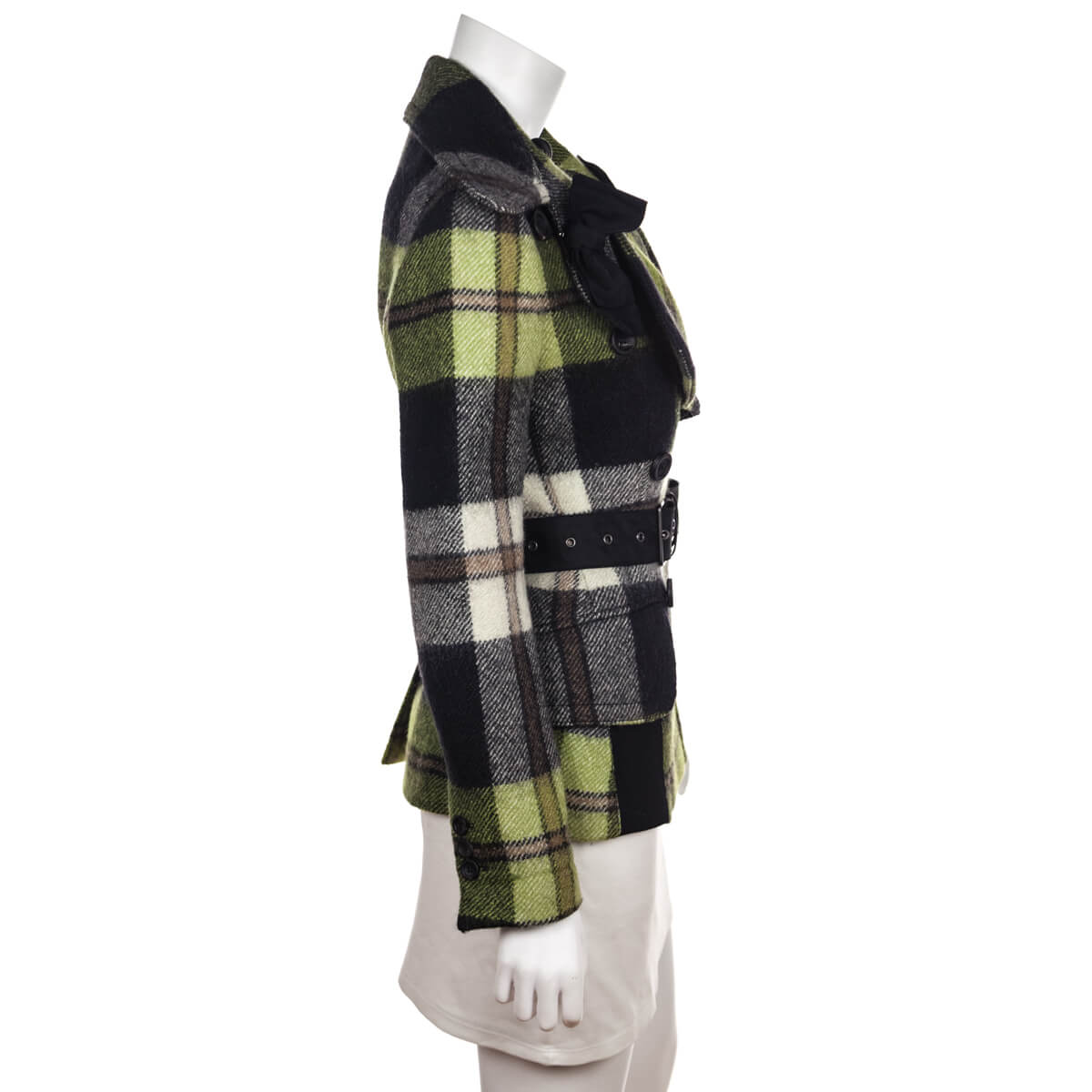 Prada Gray & Green Plaid Wool Belted Jacket Size XS | IT 38