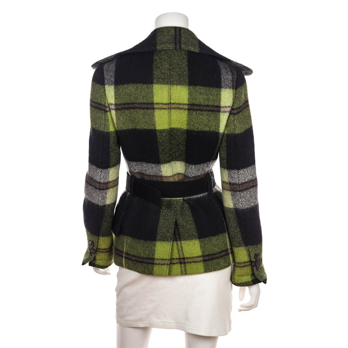 Prada Gray & Green Plaid Wool Belted Jacket Size XS | IT 38