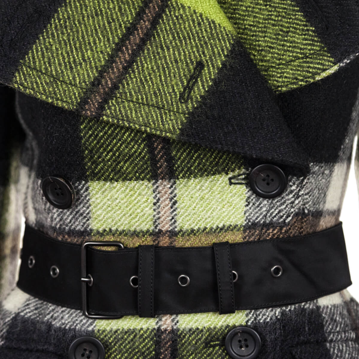 Prada Gray & Green Plaid Wool Belted Jacket Size XS | IT 38