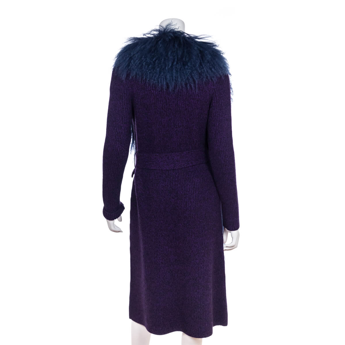 Prada Purple Knit Mongolian Lamb Embellished Belted Cardigan Size XS | IT 38