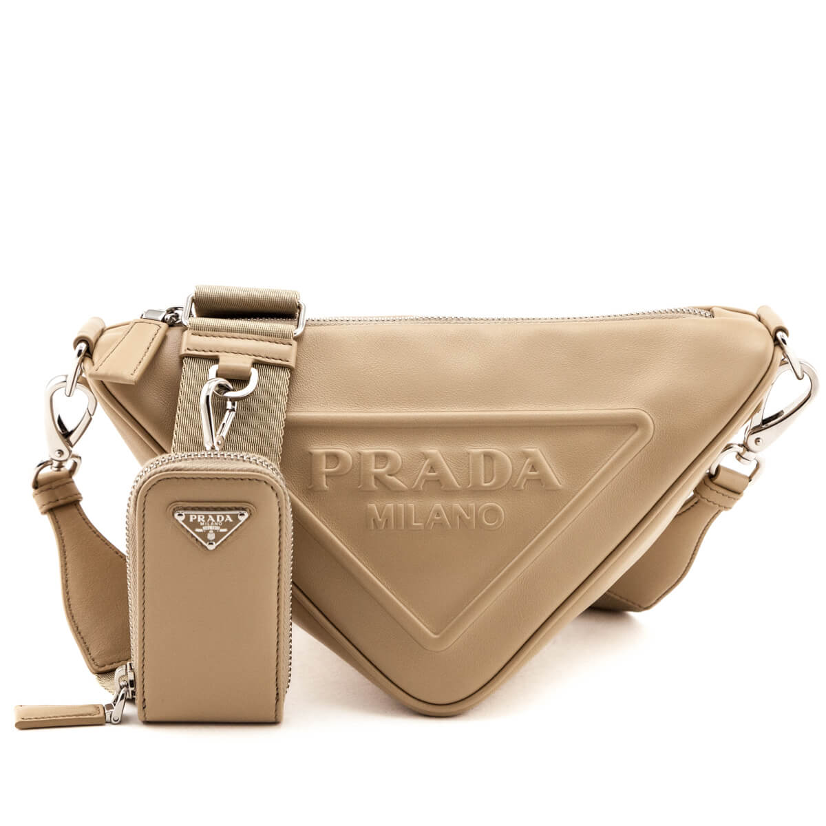 Prada Sabbia Grace Lux Calfskin Triangle Shoulder Bag