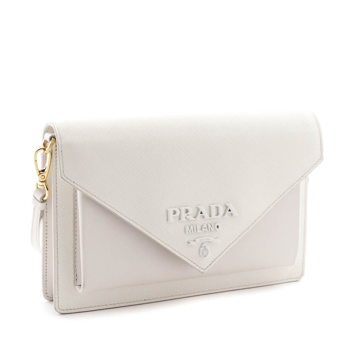 Prada White Saffiano City Calf Mini Envelope Crossbody Bag
